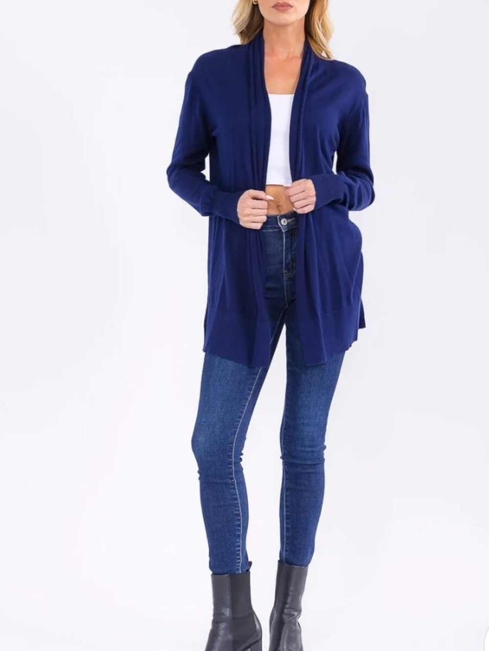 Women's Open-Front Navy Cardigan Sweater